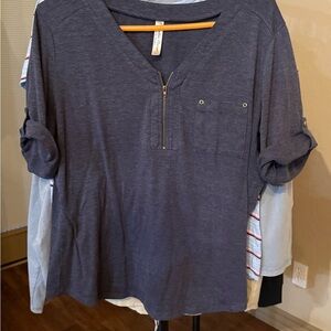 Navy Blue V-Neck Top with Zipper